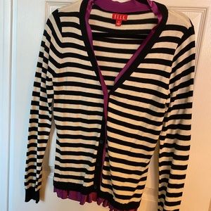 Stripes and Satin Trim Cardigan